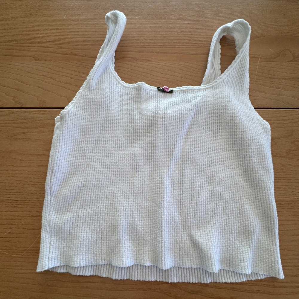 Lottie Moss Tank Top Womens M White Ribbed Knit Rosette Coquette Twee Dainty